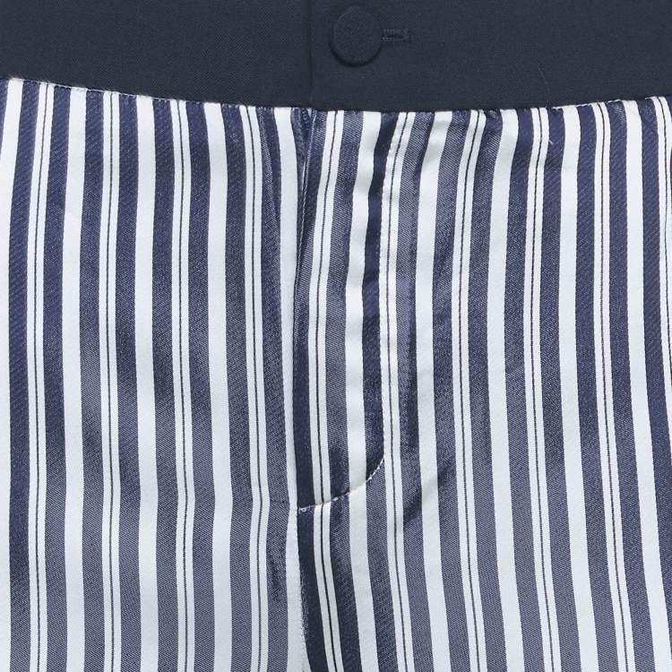 مملوكة مسبقًا Lanvin White/Navy Blue Striped Satin Trousers S