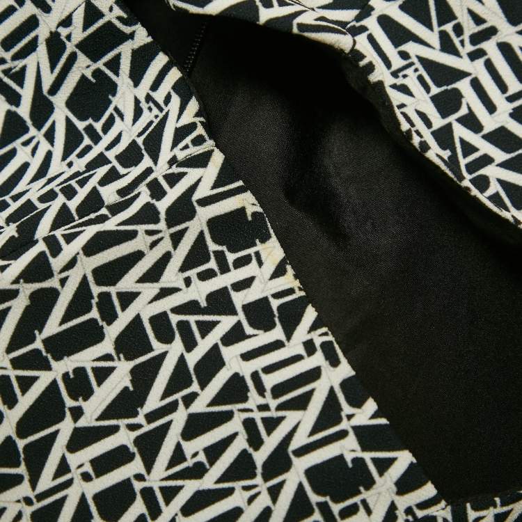 Pre Owned Lanvin Black/ White Logo Print Crepe Plunge Neck Dress S