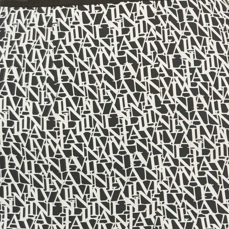 Pre Owned Lanvin Black/ White Logo Print Crepe Plunge Neck Dress S