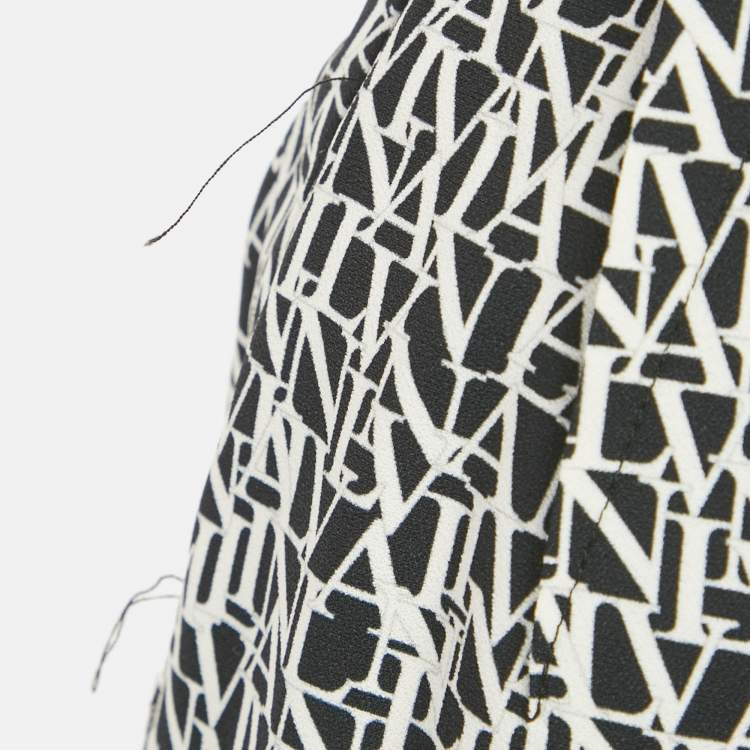 Pre Owned Lanvin Black/ White Logo Print Crepe Plunge Neck Dress S