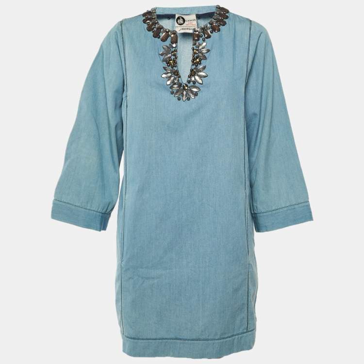 Pre Owned Elbaz x Lanvin X Acne Blue Embellished Detail Denim Mini Dress M