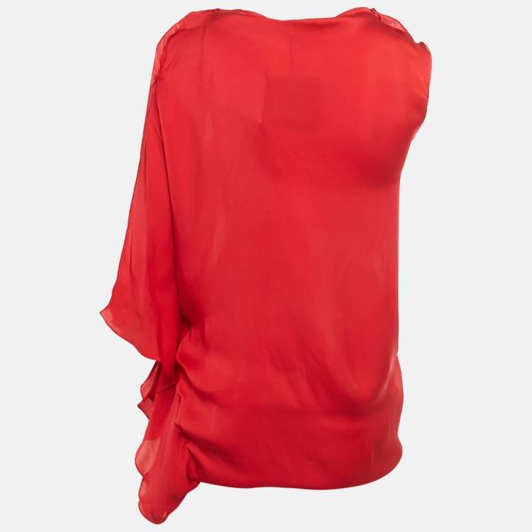مملوكة مسبقًا Lanvin Red Silk One-Shoulder Mini Dress S