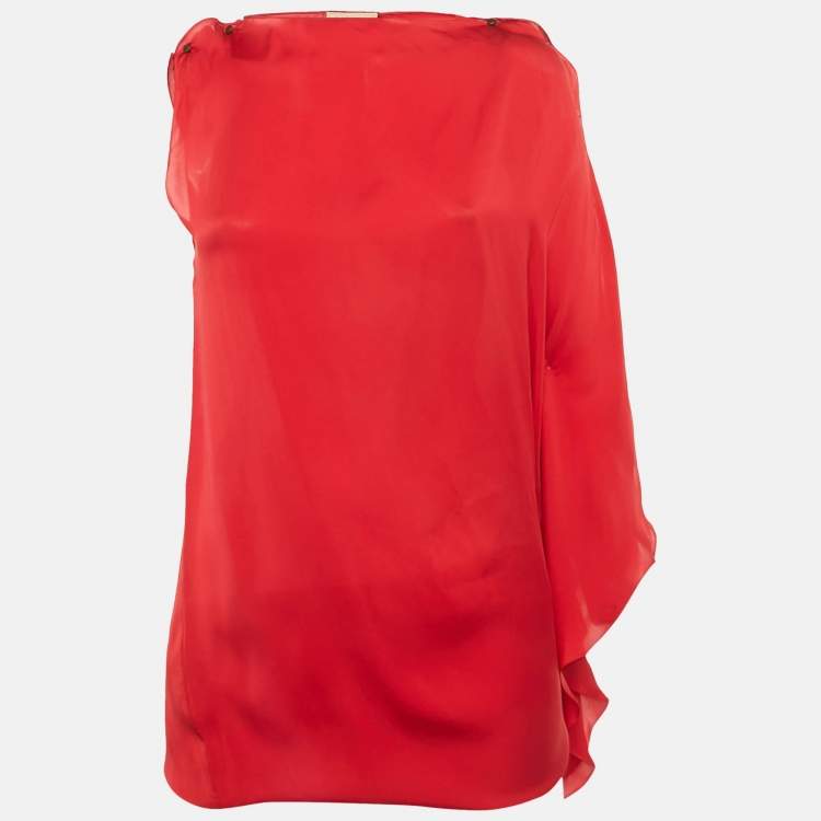 مملوكة مسبقًا Lanvin Red Silk One-Shoulder Mini Dress S