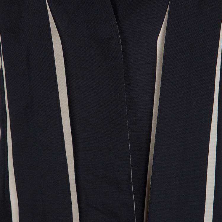 Pre Owned Lanvin Black and Cream Box Pleated Bow Detail Sleeveless Dress M