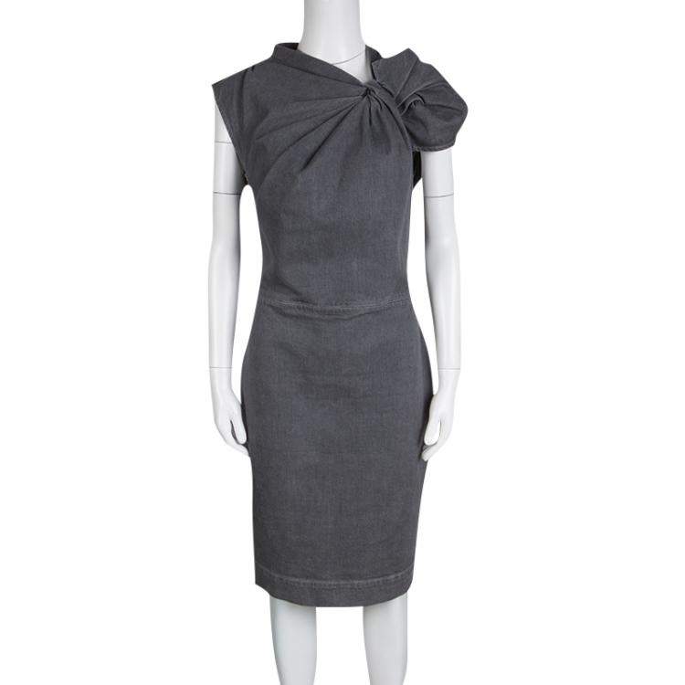 Pre Owned Lanvin X Acne Grey Washed Denim Twist Front Detail Sleeveless Dress M