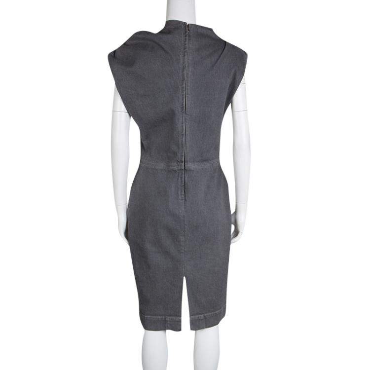 Pre Owned Lanvin X Acne Grey Washed Denim Twist Front Detail Sleeveless Dress M