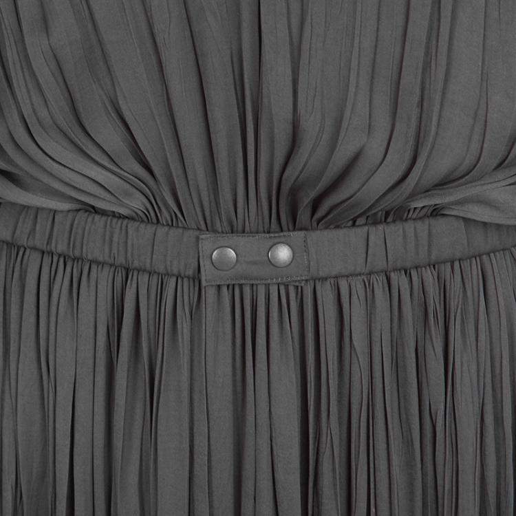 Pre Owned Lanvin Grey Draped Plisse Gathered Belted Maxi Dress S