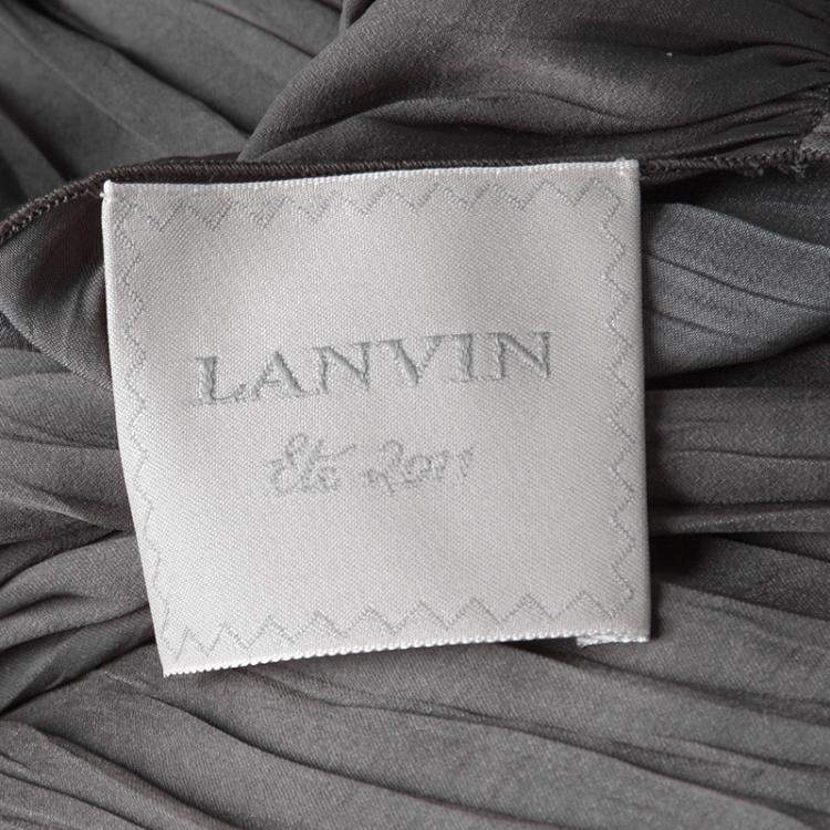 Pre Owned Lanvin Grey Draped Plisse Gathered Belted Maxi Dress S
