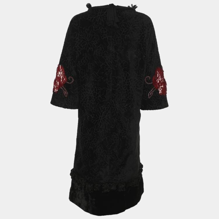 Pre Owned Lanvin Black Velvet Embellished Dress M