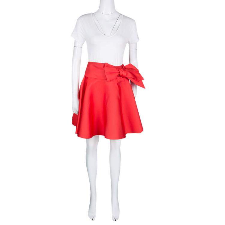 Pre Owned Lanvin Red Sash Bow Belt Detail Flared Circular Skirt S