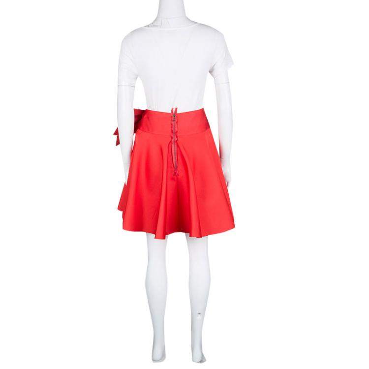 Pre Owned Lanvin Red Sash Bow Belt Detail Flared Circular Skirt S