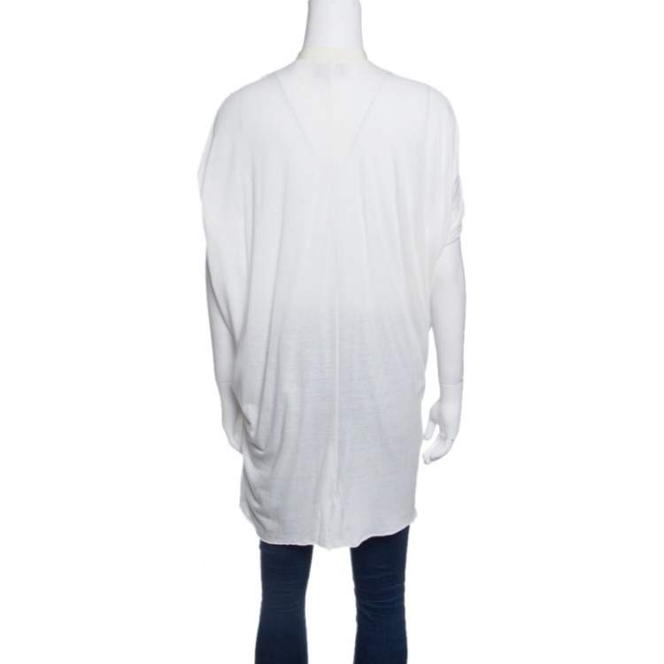 Pre Owned Lanvin Cream Ruched Detail Short Sleeve Tunic M