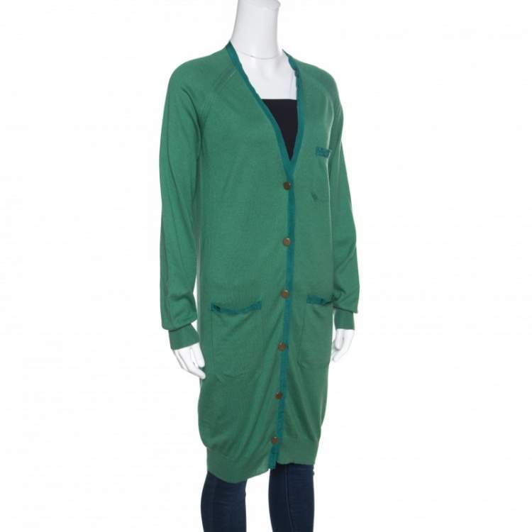 Pre Owned Lanvin Green Cashmere Blend Raglan Sleeve Button Front Long Cardigan S