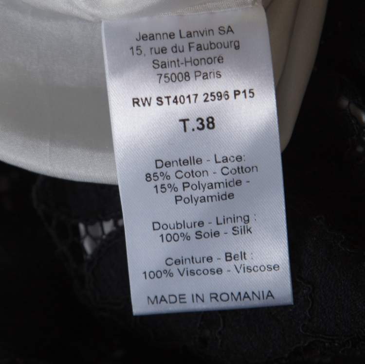 Pre Owned Lanvin Black Floral Cutout Lace Scalloped Bottom Gathered Skirt M