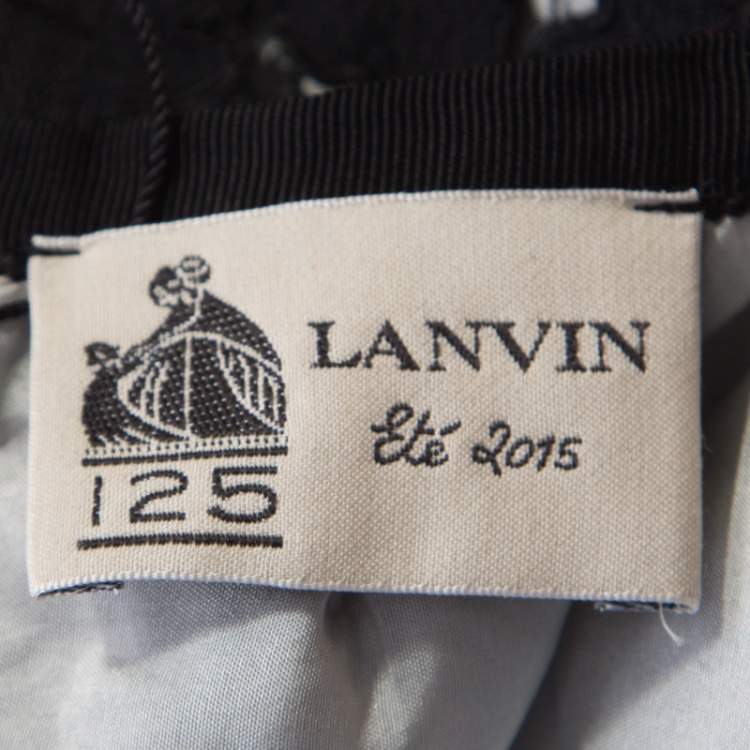 Pre Owned Lanvin Black Floral Cutout Lace Scalloped Bottom Gathered Skirt M