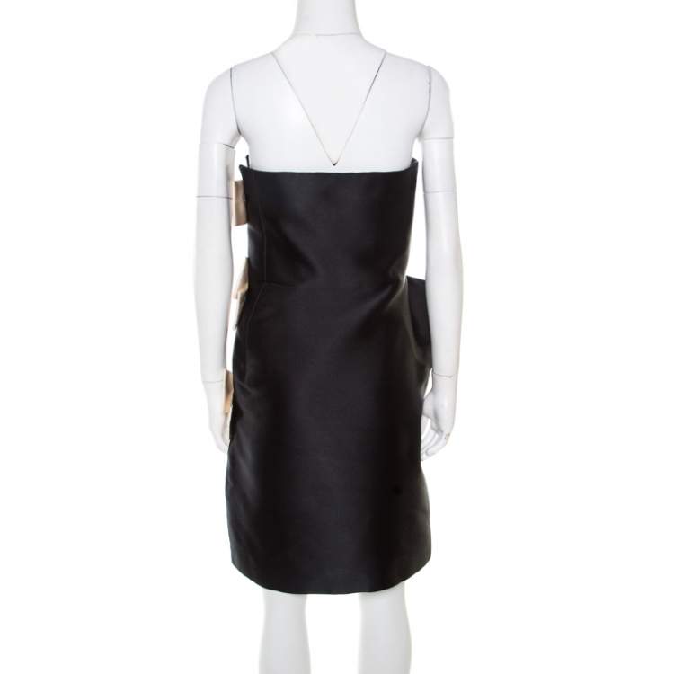 Pre Owned Lanvin Monochrome Satin Bow Detail Strapless Dress S