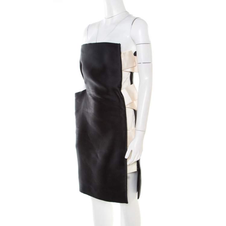 Pre Owned Lanvin Monochrome Satin Bow Detail Strapless Dress S