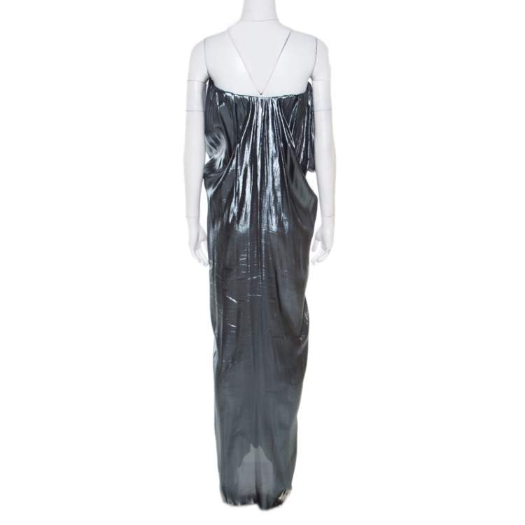 Pre Owned Lanvin  Metallic Draped Strapless Dress M