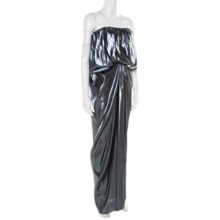 Pre Owned Lanvin  Metallic Draped Strapless Dress M