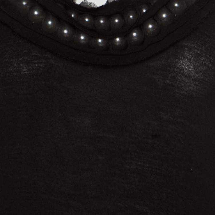 Pre Owned Lanvin Black Embellished Neck Raw Edge Detail Tank Top XS