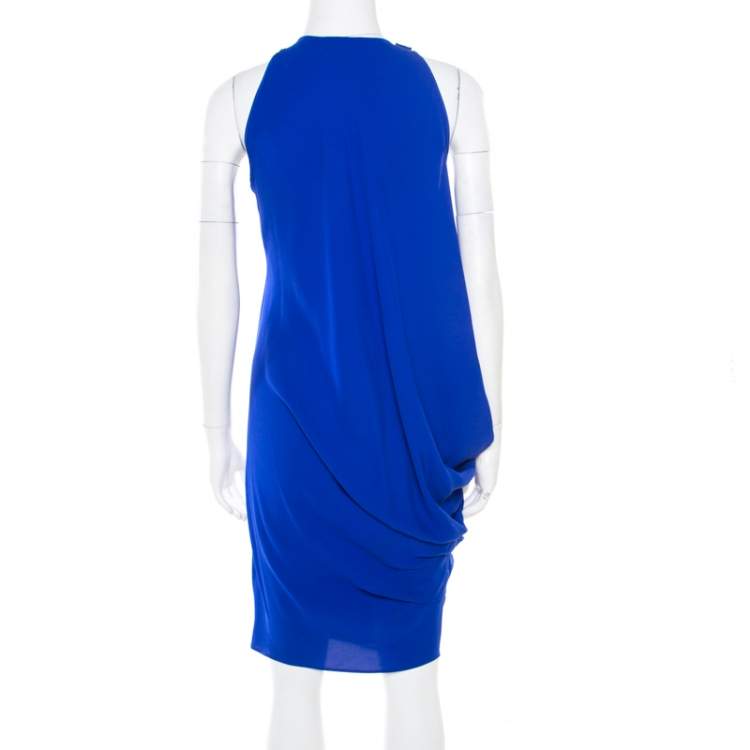 Pre Owned Lanvin Electric Blue Silk Sleeveless Draped Dress S