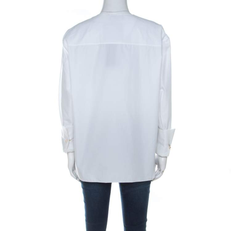 Pre Owned Lanvin White Cotton Long Sleeve Tuxedo Blouse M 