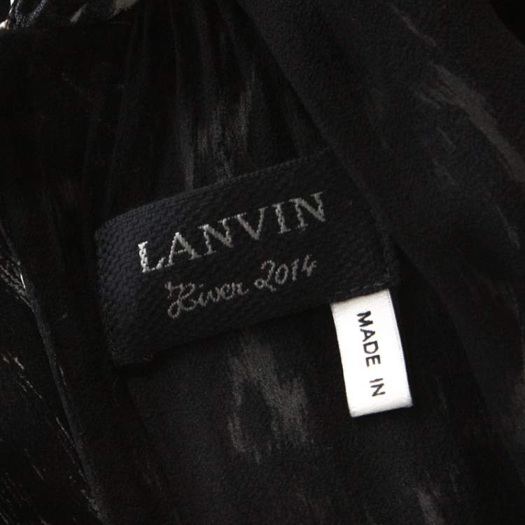 Pre Owned Lanvin Black & White Printed Neck Bow Detail Elastic Waist Jumpsuit L