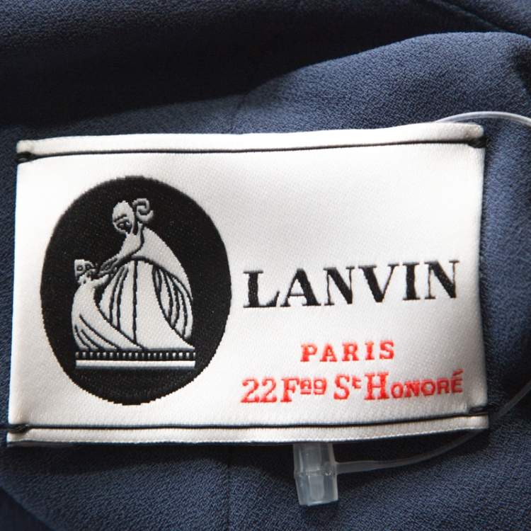 Pre Owned Lanvin Blue-Grey Crepe Gathered Waist Belted Draped Dress M