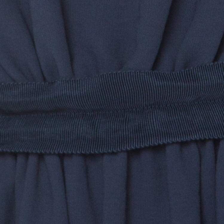 Pre Owned Lanvin Blue-Grey Crepe Gathered Waist Belted Draped Dress M