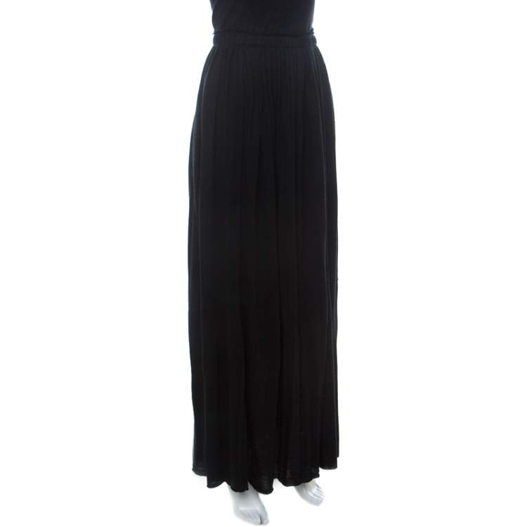 Pre Owned Lanvin Black Wool Elasticized Waist Pleated Maxi Skirt M