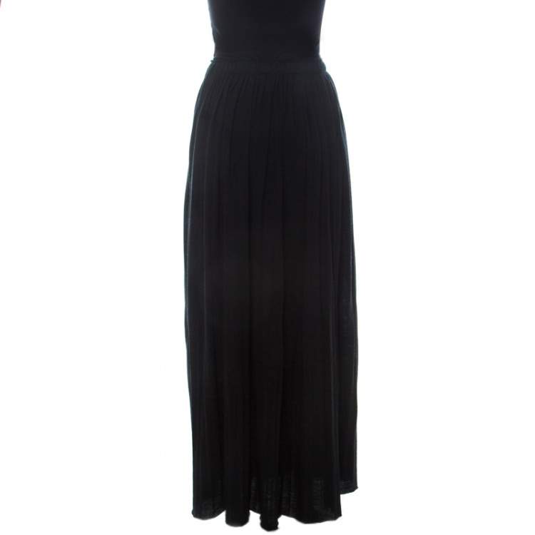 Pre Owned Lanvin Black Wool Elasticized Waist Pleated Maxi Skirt M