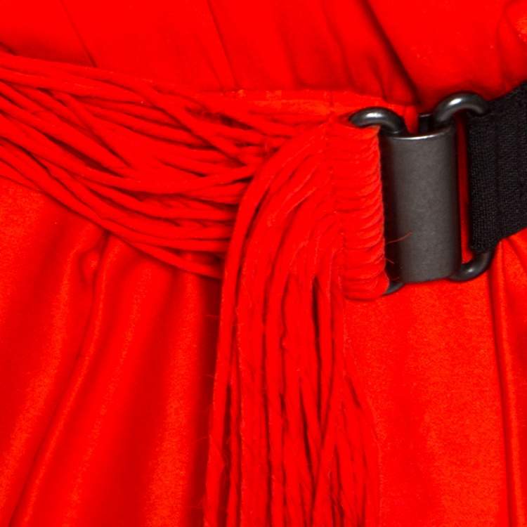 Pre Owned Lanvin Orange Silk Draped Front Belted Dress M