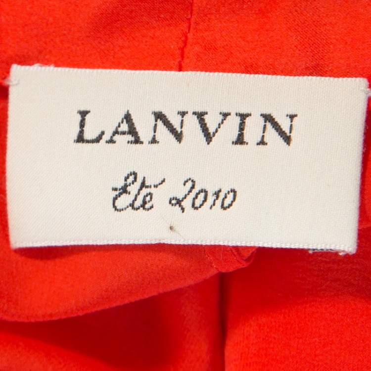 Pre Owned Lanvin Orange Silk Draped Front Belted Dress M