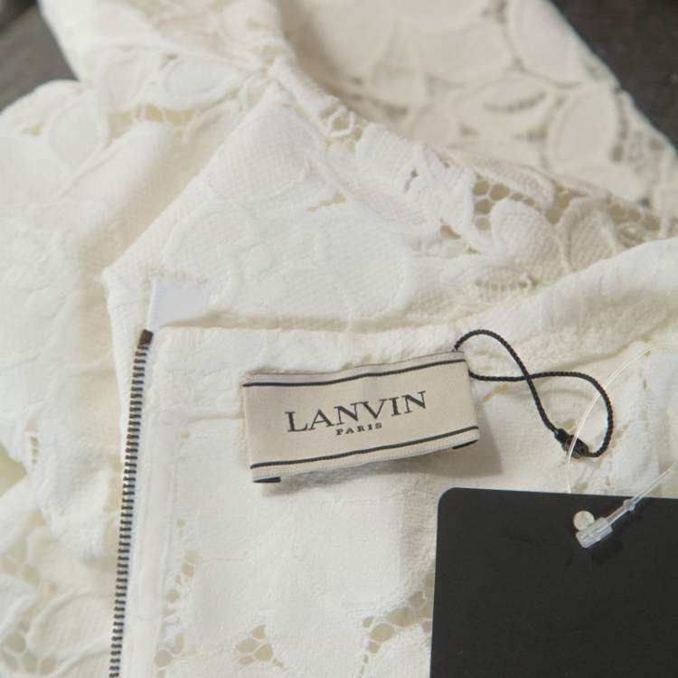 Pre Owned Lanvin White Guipure Lace Short Sleeve Top L