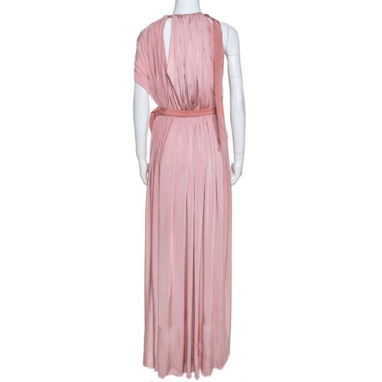 Pre Owned Lanvin Pink Satin Jersey Draped Gown M