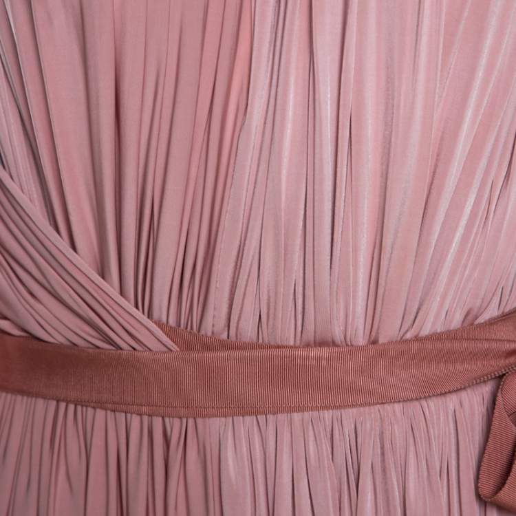 Pre Owned Lanvin Pink Satin Jersey Draped Gown M