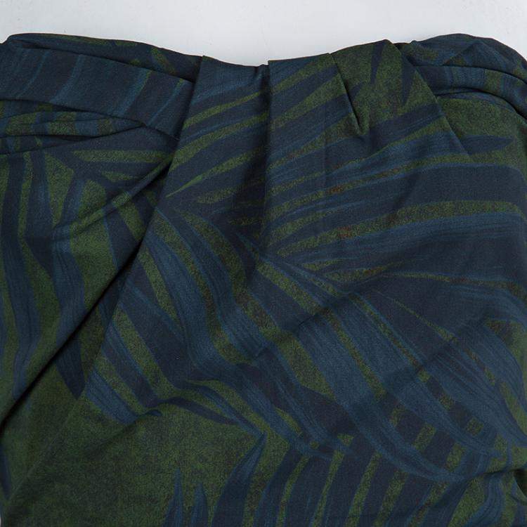 Pre Owned Lanvin Bottle Green Palm Leaf Print Strapless Ruched Midi Dress M