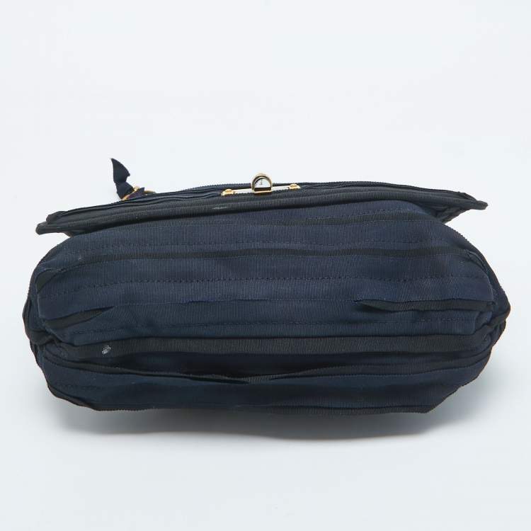 Pre Owned Lanvin Black/Navy Blue Fabric Pleated Happy Shoulder Bag