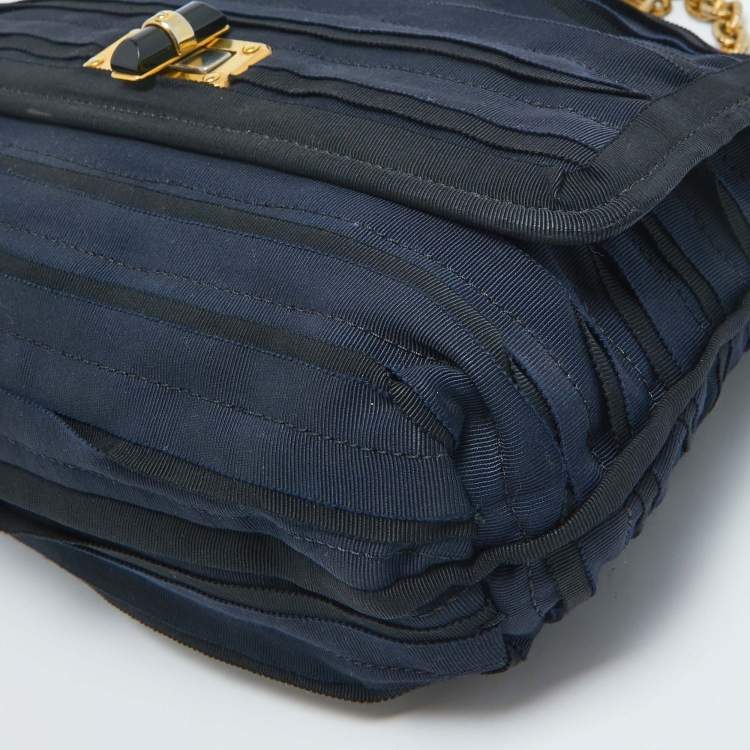 Pre Owned Lanvin Black/Navy Blue Fabric Pleated Happy Shoulder Bag