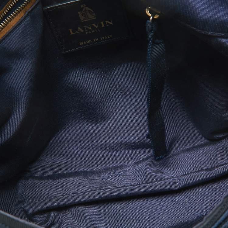 Pre Owned Lanvin Black/Navy Blue Fabric Pleated Happy Shoulder Bag
