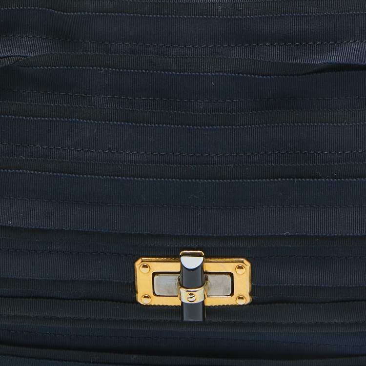 Pre Owned Lanvin Black/Navy Blue Fabric Pleated Happy Shoulder Bag