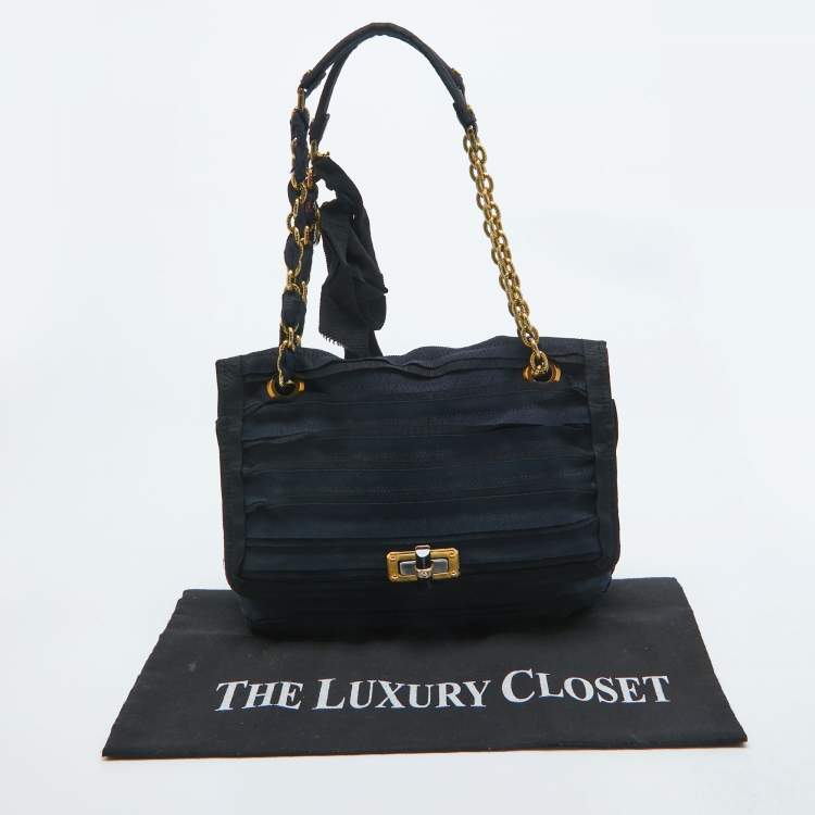 Pre Owned Lanvin Black/Navy Blue Fabric Pleated Happy Shoulder Bag