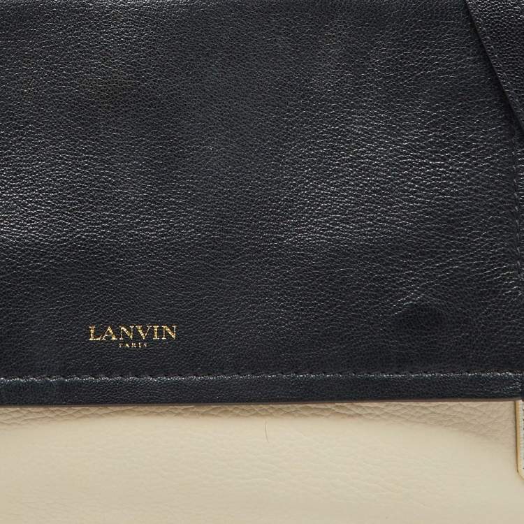 Pre Owned Lanvin Black/White White Leather Zip Shoulder Bag