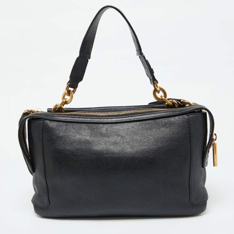Pre Owned Lanvin Black/White White Leather Zip Shoulder Bag