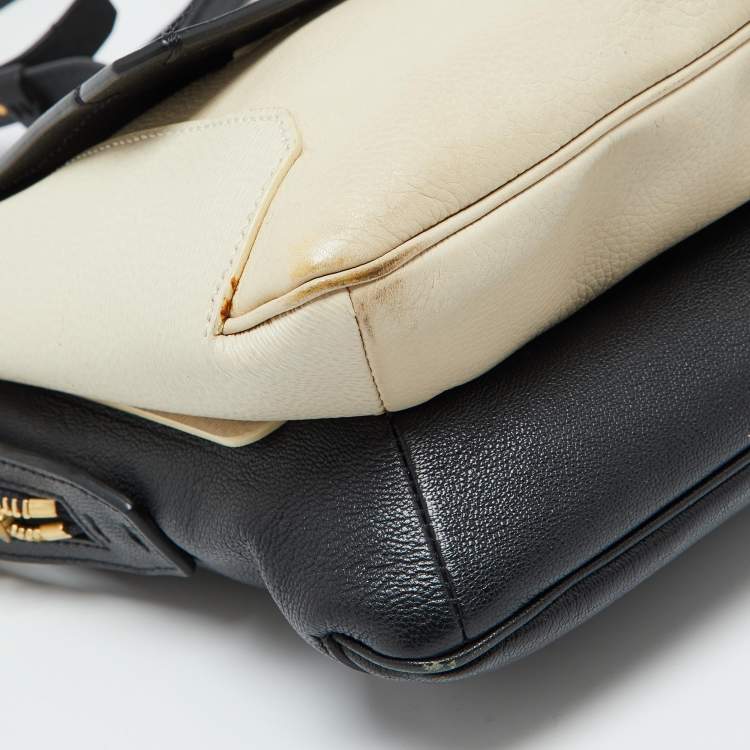 Pre Owned Lanvin Black/White White Leather Zip Shoulder Bag