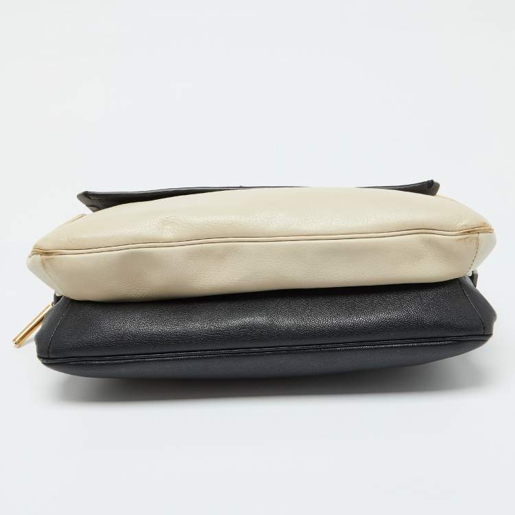 Pre Owned Lanvin Black/White White Leather Zip Shoulder Bag