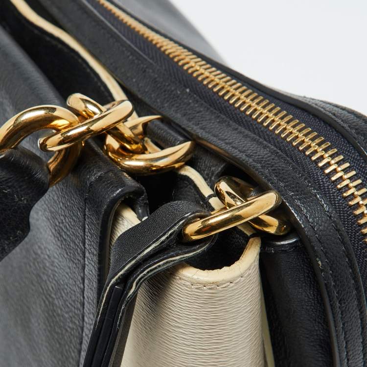 Pre Owned Lanvin Black/White White Leather Zip Shoulder Bag
