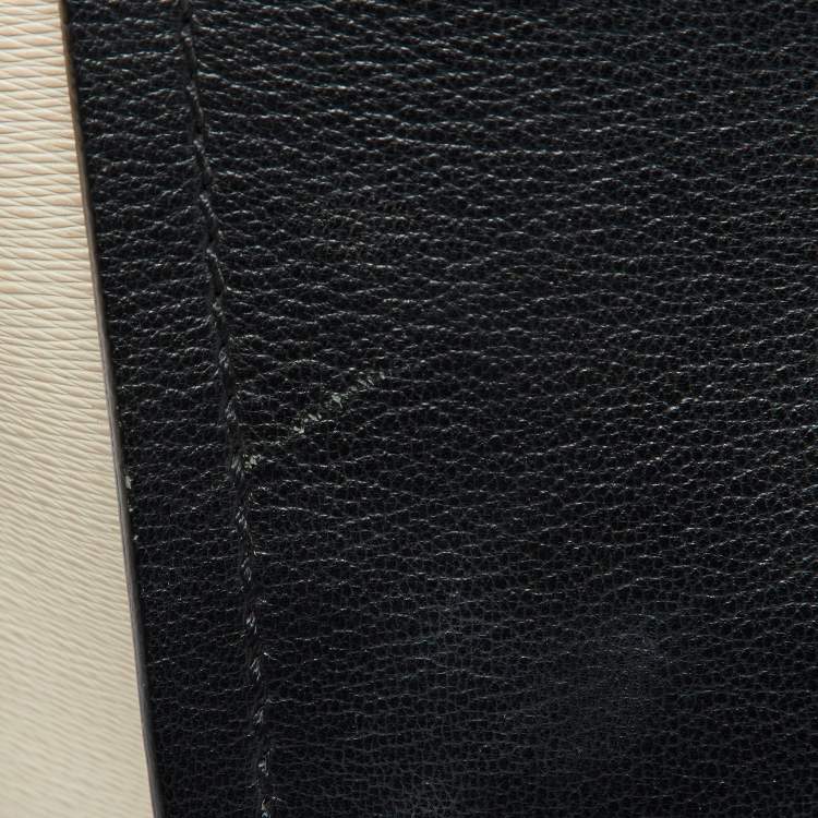 Pre Owned Lanvin Black/White White Leather Zip Shoulder Bag