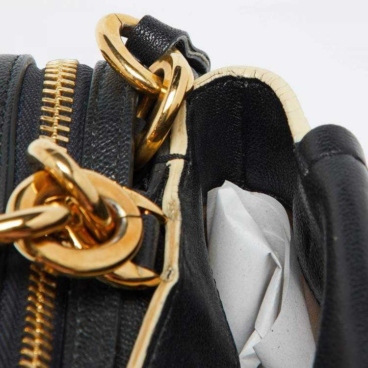Pre Owned Lanvin Black/White White Leather Zip Shoulder Bag