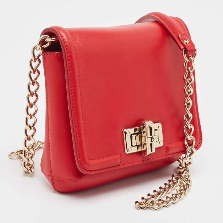 Pre Owned Lanvin Red Leather Mini Happy Crossbody Bag